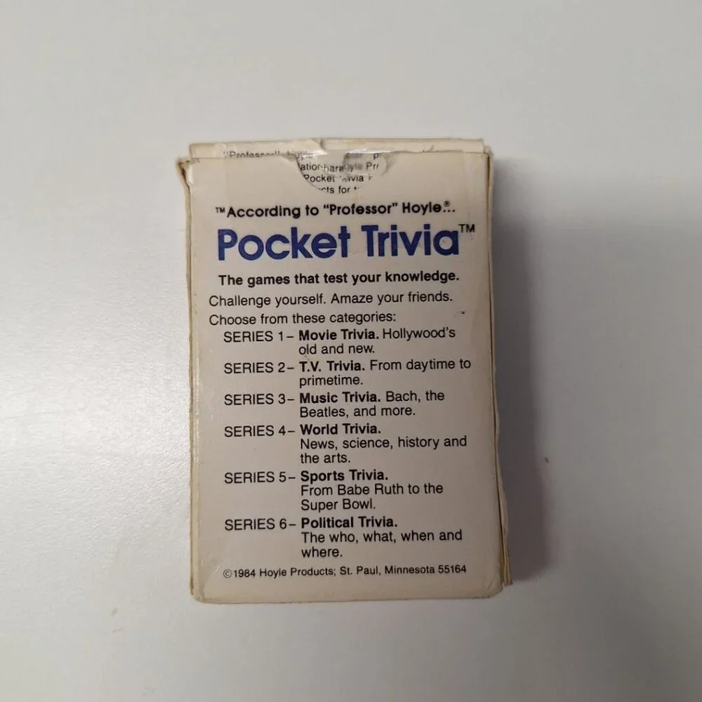 Hoyle Pocket Trivia Politics 1984 History Facts Quiz Travel‎ Flashcards Jeopardy